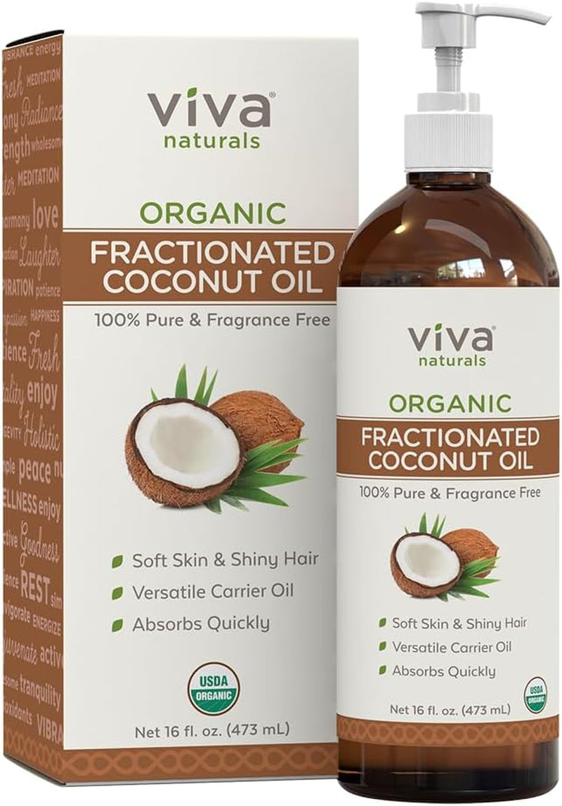 Organic Fractionated Coconut Oil - Skin & Hair Moisturizer, Relaxing Massage and Body Oil, Carrier Oil for Essential Oils Mixing, Pure Non-Greasy Coconut Oil for Skin and Hair, 16 Fl Oz