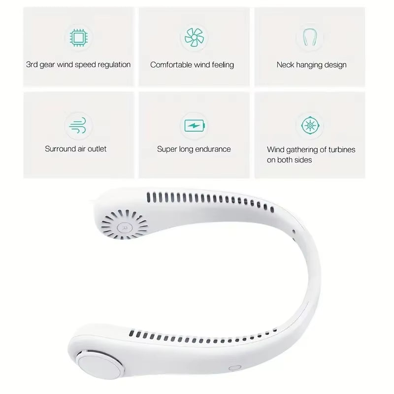 1Pc Rechargeable Portable Neck Fan - Bladeless Personal Fan for Outdoor Sports - Hands-Free Cooling Solution