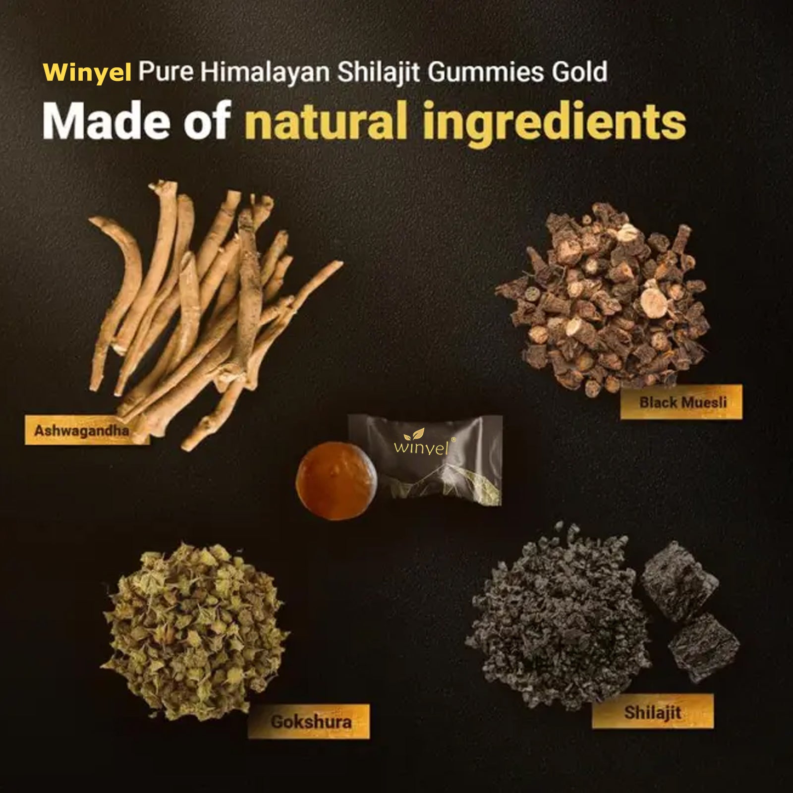 Shilajit Gummies, Himalayan Shilajit Supplements, Ashwagandha, Gokshura, 85 Trace Minerals, High Potency Gold Grade, 60 Gummies for Energy Boost, Immune Support, Non-Gmo