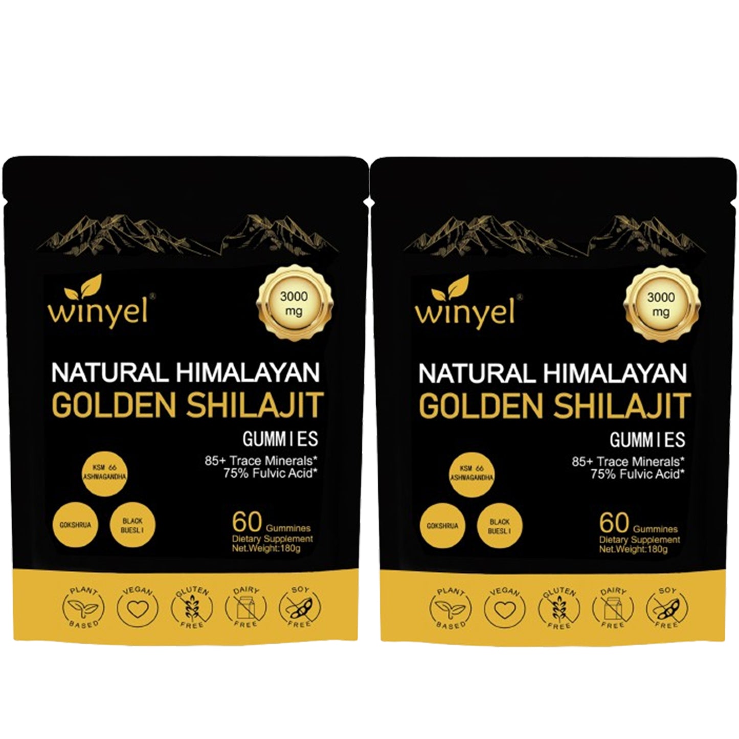 Shilajit Gummies, Himalayan Shilajit Supplements, Ashwagandha, Gokshura, 85 Trace Minerals, High Potency Gold Grade, 60 Gummies for Energy Boost, Immune Support, Non-Gmo