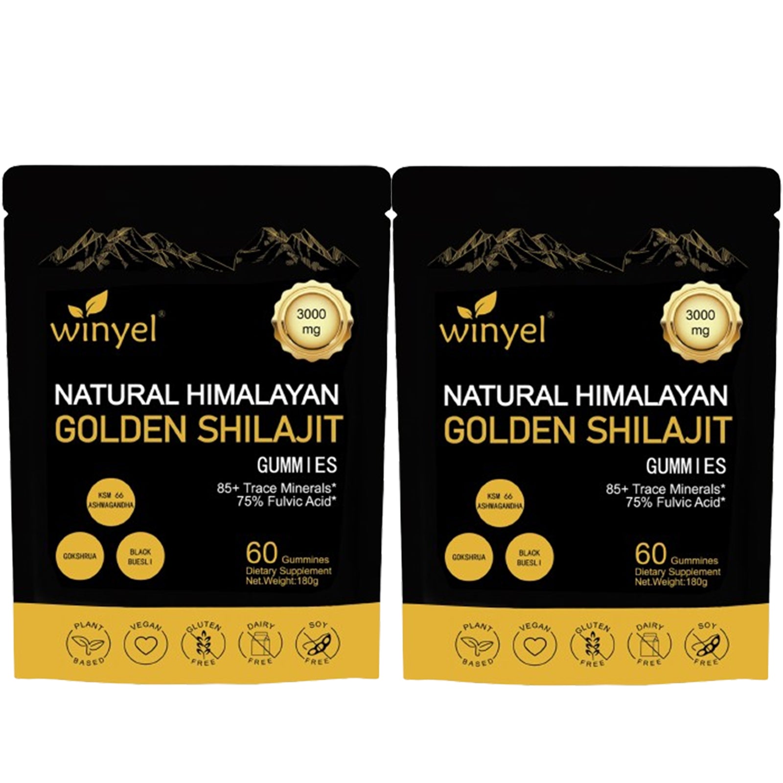 Shilajit Gummies, Himalayan Shilajit Supplements, Ashwagandha, Gokshura, 85 Trace Minerals, High Potency Gold Grade, 60 Gummies for Energy Boost, Immune Support, Non-Gmo
