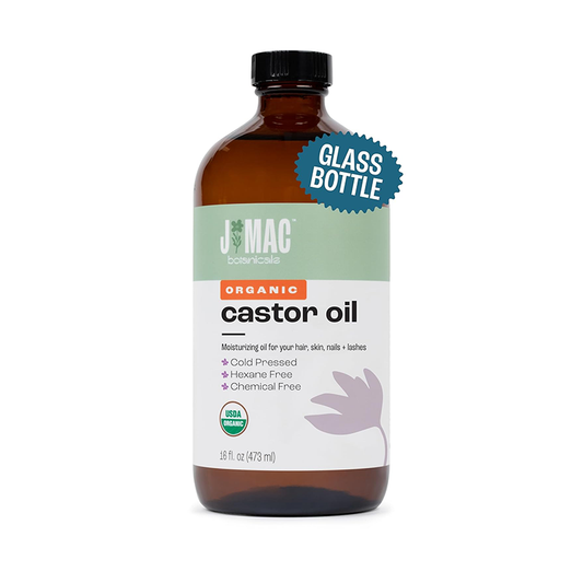 , Organic Castor Oil Cold Pressed (Glass Bottle, 16 Oz) Pure Unrefined, Hexane Free for Face, Skin, Eyelashes, Pack Wraps, Pads