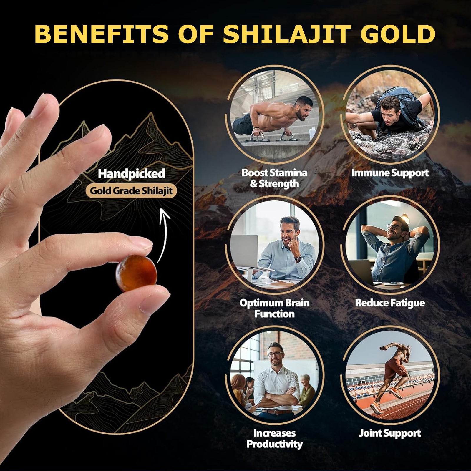 Shilajit Gummies, Himalayan Shilajit Supplements, Ashwagandha, Gokshura, 85 Trace Minerals, High Potency Gold Grade, 60 Gummies for Energy Boost, Immune Support, Non-Gmo